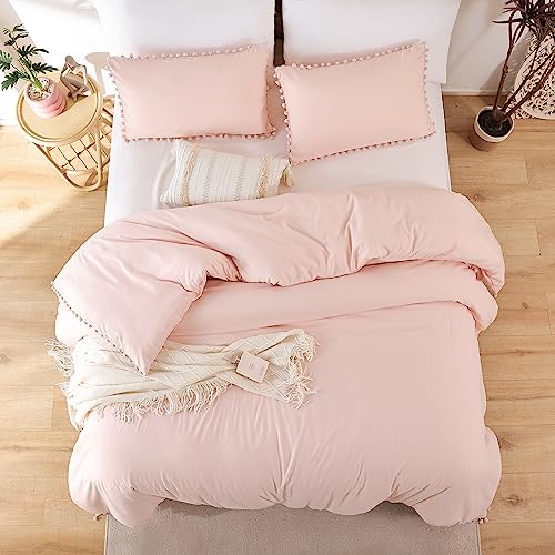 YIRDDEO Twin Comforter Set - Comforter Twin Size Bed with Ball Pom Fringe, Soft Bedding Set for All Seasons - 2 Pieces, 1 Comforter (66"x90") & 1 Pillow Sham(20"x26"), Blush YIRDDEO