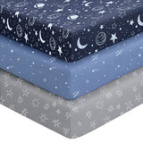 Unnivoll Baby Crib Sheets for Boys Girls, 28x52x8in Fitted Crib Sheet Neutral 3 Pack for Standard Crib and Toddler Mattress, Breathable Soft Microfiber Baby Sheet Blue Gray Planet Unnivoll