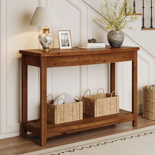TRIBEWOOD Solid Wood Console Table, 41.3" Farmhouse Entryway Table with Storage Shelf for Living Room, Behind Couch, Hallway & Foyer (Vintage) TRIBEWOOD