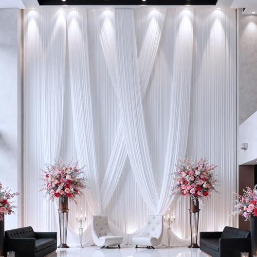 20 ft×20 ft White Ceiling Curtain Drapes for Weddings Parties, Wrinkle Free Polyester Draping Fabric White Drapery for Party Tent Canopy Hotel Banquet Hall Ceiling Decor-4 Panels 5×20ft leegleri