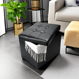 Bsketa Storage Ottoman, Folding Foot Stool with Thicker Foam Padded Seat Small Leather Storage Ottoman Bench Foot Rest for Living Room Foldable Coffee Table 17x13x13in,Black Bsketa
