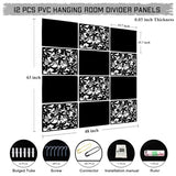 LRZCGB Hanging Room Divider,12pcs PVC Black Panel Screen Solid for Decorating Living, Dining, Study and Sitting-Room, Hotel(Black+Solid Board) LRZCGB