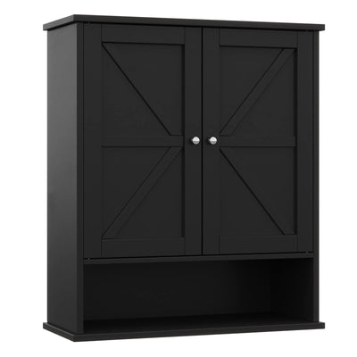 Reettic Farmhouse Medicine Cabinet with 2 Barn Doors, Bathroom Cabinet Wall Mount with Adjustable Shelf, Over The Toilet Storage for Bathroom, Living Room, Kitchen, Black BMGZ103B
