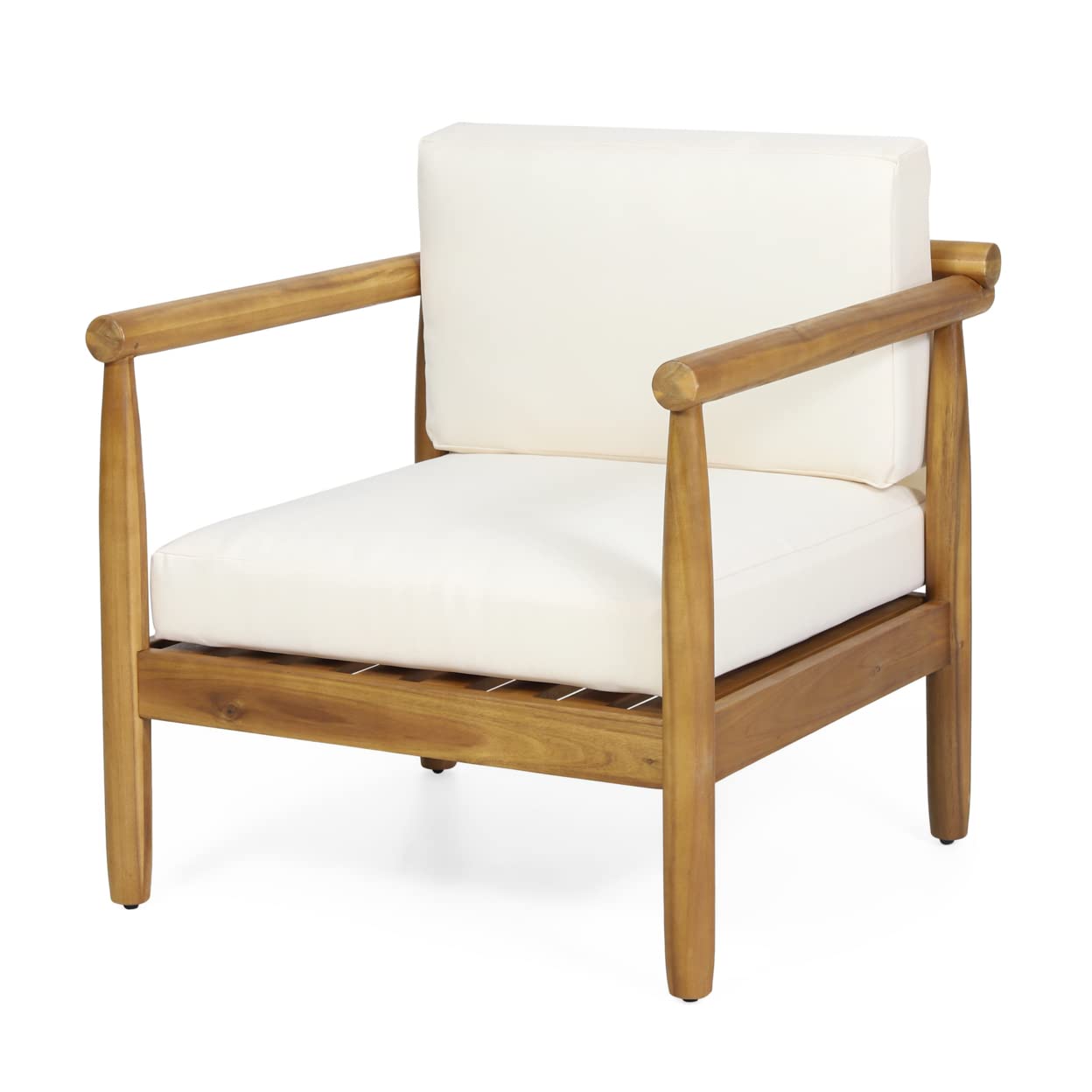 Christopher Knight Home Abigail Outdoor Acacia Wood Club Chair (Set of 2), Teak Finish, Cream - WoodArtSupply