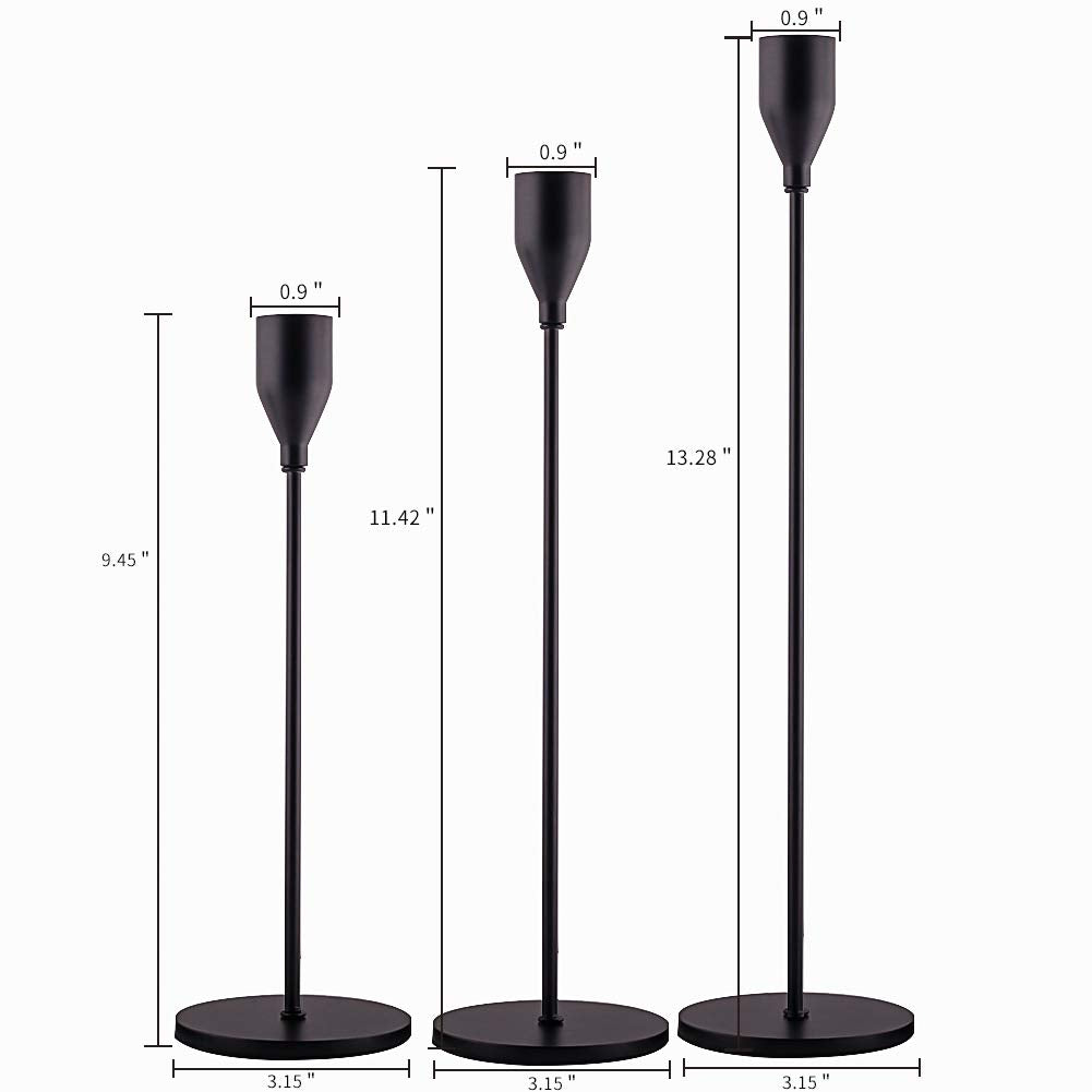 SUJUN Matte Black Candle Holders Set of 3 for Taper Candles, Decorative Candlestick Holder for Wedding, Dinning, Party, Fits 3/4 inch Thick Candle&Led Candles (Metal Candle Stand) SUJUN