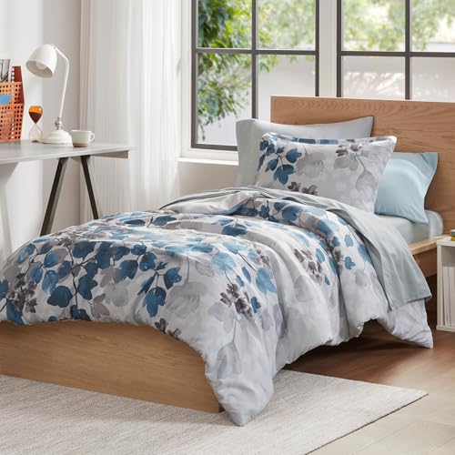 Madison Park Twin XL Comforter Set with Sheets, Floral Bed in A Bag Soft Microfiber Comforter for Twin XL Size Bed, All Season Lightweight Comforters Twin XL Bed Set, Alexis, 6 Piece Blue Madison Park