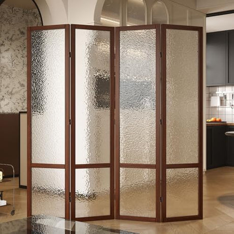 Acrylic Room Divider, 4-Panel Freestanding Partition Screen, Frosted Translucent Privacy Panel - Lightweight Modern Divider for Home Office Studio (Walnut, 4 Panels) Svimi