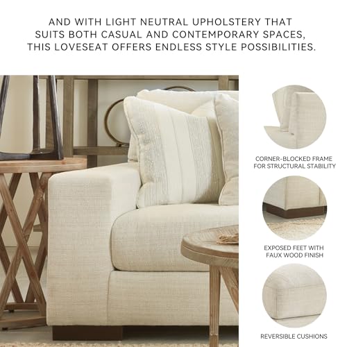 Signature Design by Ashley Maggie Contemporary Upholstered Loveseat with Accent Pillows, Off-White Signature Design by Ashley