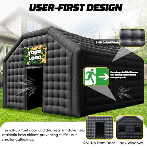 GR8FUN Large Inflatable Nightclub Tent 20X16.5X12Ft with Blower, Black Party Tent, Gazebo Event House for Wedding, Backyard Party, Birthday Celebration GR8FUN
