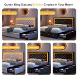 Cream Velvet Queen LED Bed Frame with 4 Storage Drawers and Adjustable Headboard Generic