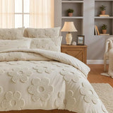 Frienda Spring Floral Full Comforter Cover Set for Girl Women 3 Pcs Tufted Khaki Floral Bedding Set Embroidery Boho Warm Tufted Bedding Include 1 Comforter Cover 2 Pillow Case for Home Gift Frienda