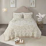Madison Park Laetitia Lightweight 100% Cotton Quilt Set, Breathable Chenille Tufted, Shabby Chic Boho Medallion Design, Sham, Floral Ivory w/ Tassels, King/California King (104 in x 92 in) 3 Piece Madison Park