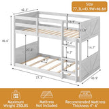 Zevemomo Low Twin Over Twin Bunk Bed, Solid Rubberwood Bed Frame with Built-in Ladder, Floor Bunk Bed, Wooden Bed for Small Spaces, Bedroom, Space Saving, No Box Spring Needed, White Zevemomo