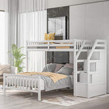 MERITLINE Twin Over Full L Shaped Bunk Beds with Stairs and Storage, Solid Wood Convertible Bunk Loft Beds with Storage Staircase and Guardrail, No Box Spring Needed (Twin Over Full,White) MERITLINE