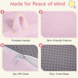 Givjoy Foldable Floor Mattress with Pillow for Kids, Toddler Washable Tri Folding Floor Nap Mat for Sleeping Daycare, Child Trifold Futon Sofa Bed with Storage Bag for Playroom Girls and Boys, Pink Givjoy