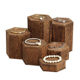 MOOCA Wooden 6 Pcs Hexagon Risers for Display Jewelry and Accessories Display Stand, Brown MOOCA