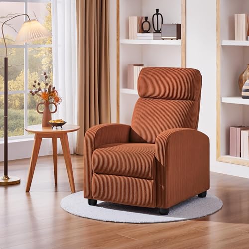 Yaheetech Corduroy Recliner Chair Single Sofa Home Theater Seating Adjustable Modern Reclining Chair for Living Room Bedroom Home Theater Brick Red