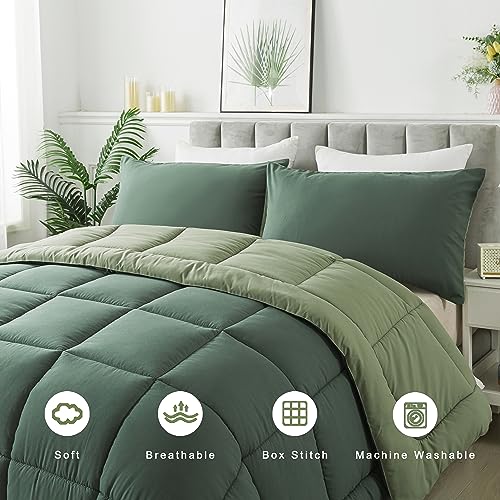 DOWNCOOL Twin Comforter Set -All Season Bedding Comforters Sets with 1 Pillow Case -2 Pieces Bed Set Down Alternative Comforter Set -Double Green Twin Bedding Sets(64"x88") DOWNCOOL