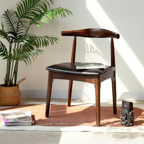 Cttasty Office Chair, Wood Desk Chair with Upholstered PU Leather, Computer Chair, Modern Dining Chair, Mid Century Dining Chair, Wood Accent Chair,Walnut Chair Cttasty