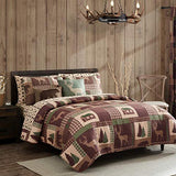 How Plumb Aubrie Home Accents Cozy Cabin 2-Piece Twin Quilt Bedding Set with Pillow Sham Rustic Patchwork Plaid Deer Coverlet Bedspread, Brown Tan Green How Plumb