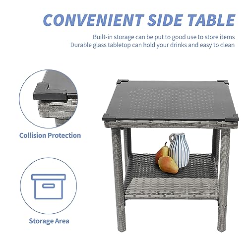 5 Piece Outdoor Patio Furniture Set with Table&Ottoman Outdoor Furniture Patio Set Bistro Wicker Patio Set of 2 Outside Lawn Chairs Conversation Sets for Porch Balcony Pool(Gray Wicker&Gray Cushion) ARTBUSKE