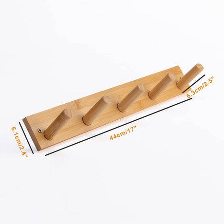 Fujinzhu Wall Mounted Coat Rack, 5-Pegs Bamboo Entryway Hat Rack for Wall, Hooks for Hanging Coats and Jackets, Bathroom Kitchen Towel Rack Wall Hangers for Clothes Towel Hats Jackets Fujinzhu