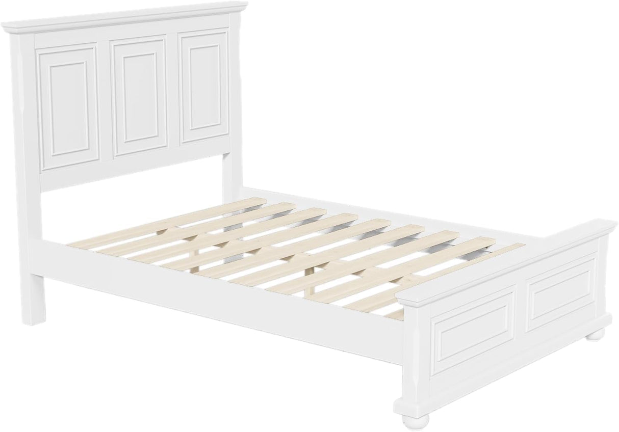 MERITLINE Vintage Farmhouse Bed Frame Queen,Solid Wood Mid Century Modern Rustic Bed Frame with Headboard and Footboard,No Box Spring Needed (White,Queen) MERITLINE