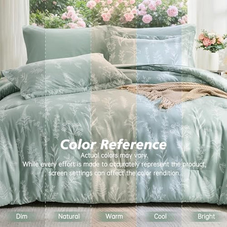 MUXHOMO Full Comforter Set, Sage Green Elegant Floral Print Bed in a Bag 7 Pieces, Ultra Soft & Breathable Reversible Botanical Pattern Bedding Set with Comforter, Sheets, Pillowcases, and Shams MUXHOMO
