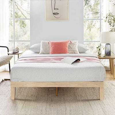 Mellow Naturalista Classic 12 Inch Solid Wood Platform Bed with Wooden Slats, Queen, White Wash