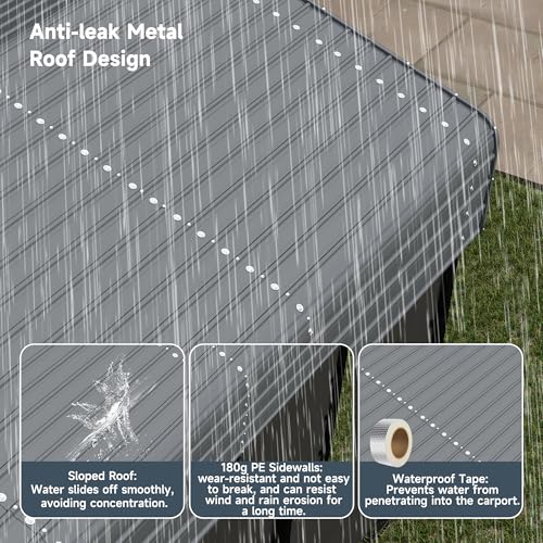 10x15FT Metal Carport Kits with Galvanized Steel Roof, Heavy Duty Metal Frame Carports Canopy with Removable Sidewalls, Garage Car Tent Shelter for Tractors, Boat, Car, Gray DOVELF