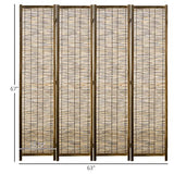 HOMCOM 4 Panel Room Divider, 5.5 Ft Portable Folding Privacy Screens, Reed Hand-Woven Freestanding Partition Wall Dividers for Home Office, Carbonized HOMCOM