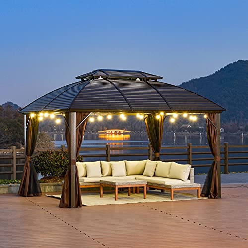 Outsunny 10' x 12' Hardtop Gazebo Canopy with Galvanized Steel Double Roof, Aluminum Frame, Permanent Pavilion Outdoor Gazebo with Netting and Curtains for Patio, Garden, Backyard, Deck, Lawn - WoodArtSupply