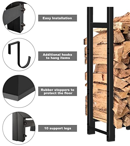 Khordin 8ft Firewood Rack Outdoor Adjustable Heavy Duty Wood Rack Fire Wood Holder for Indoor Storage Fireplace Metal Lumber Organizer Wood Stand Khordin