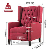 Recliner Chair for Adults Red Fabric Accent Chairs Living Room Mid-Century Modern Recliner Button Tufted Club Chair Upholstered Vintage Reclining Reading Arm Chair 27" Wide