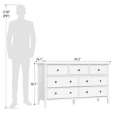 IKENO White 7 Drawer Dresser for Bedroom, Modern Solid Wood Large Storage Cabinet, Simple White Chest of Drawer for Bedroom Living Room Hallway Entryway (White) IKENO