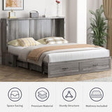 ZAFLY Murphy Bed Queen, Cabinet Bed with Tri-Folding Mattress, Hidden Guest Wall Beds with USB Charging Station & Storage Drawers, Modern Multifunctional Cabinet Murphy Beds, Saving Spaces - Grey ZAFLY