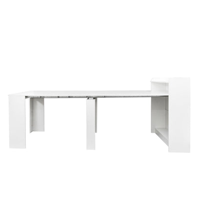 Extendable Dining Table with Storage 20"-98" Extendable Console Table Transformer Dining Table w/ Extension Leaves White Wood Rectangular Expandable Kitchen Table for 6 8 10 12 People Space Saving