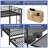 ArisingAsia Twin Over Twin Triple Bunk Beds with Trundle, Metal Bunkbeds with Ladder and Full-Length Guardrail, Noise Free, No Box Spring Needed ArisingAsia