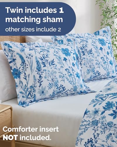 Duvet Cover Twin/TXL Size Set - Extra Soft Floral Duvet Cover 68 x 90 with 1 Pillow Sham - Comfy, Breathable Bedding Set - Hotel Luxury, Fade Free, Zipper Closures & Ties - Blue Dainty Floral CGK Unlimited