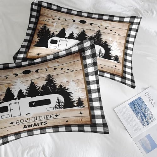 Pamnest Comforter Set King Size, Camping Camper Rv 7 Pcs Bedding for Kids and Adults, Car Family Bed Sheet Sets with Fitted Sheet 2 Pillowcases & 2 Shams for Bedroom Bed Decor Pamnest