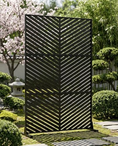 72" h × 47" w Outdoor Privacy Screen, Laser Cut Metal Garden Divider Panel with Tropical Leaf Design, Freestanding Weatherproof Privacy Fence for Patio Deck Backyard Balcony PeakPursuit