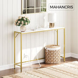 MAHANCRIS Console Table, Narrow Sofa Table, 43.3” Entrance Table with Power Station, Behind Couch Table, Simple Style, for Living Room, Hallway, Entryway, Foyer, Marble and Gold CTJM112E01 MAHANCRIS
