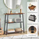 HOOBRO Narrow Console Table, 3-Tier Small Entryway Table with Storage Shelves, Behind Couch Sofa Table, Hallway Table for Entryway, Foyer, Hallway, Living Room, Rustic Brown and Black BF62XG01 HOOBRO