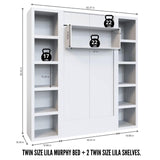 Oakland Living Easy-Lift Twin Murphy Wall Bed in Natural Brown Wood Grain with Two Bookshelves Oakland Living