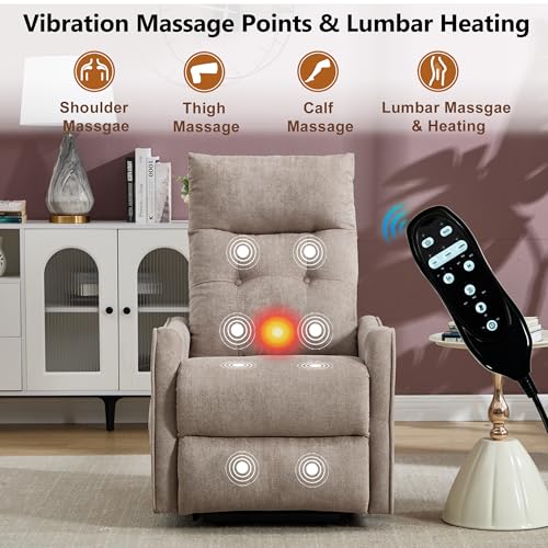 EZZUP Power Lift Recliner Chair with Vibration Massage and Heat for Petite Elderly, Small Lift Chair with Side Pocket Remote Control, Infinite Position, Polyester Fabric Khaqi