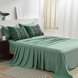Boho Green Comforter Set Queen Size,8 Piece Bed in a Bag Bohemian Striped Bedding Quilt Set,Dark green Paisley Floral Comforter and Sheet Set,Soft Microfiber Complete Bedding Sets for All Season Cottolester