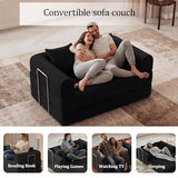 HouseMila 53.15" Boneless Couch,4-in-1 Futon Sofa Bed Modular Loveseat Sleeper Folding Compressed Couch with Pillows,No Assembly Required Convertible Sofa Bed for Living Room Bedroom Guest Room,Black HouseMila