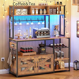 Itaar 47.2 Inch Rustic Brown Bakers Rack with Power Outlet & LED Light - Microwave Stand & Multi-Functional Coffee Bar Cabinet Itaar