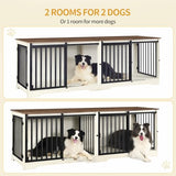 Hzuaneri 78" Dog Crate Furniture for 2 Dogs, Double Dog Cage with Divider, Wooden Heavy Duty Dogs Kennel, Pet Cage with Barn Door, TV Stand for Large Small Medium Dogs, White Brown DFC83714BV1 Hzuaneri