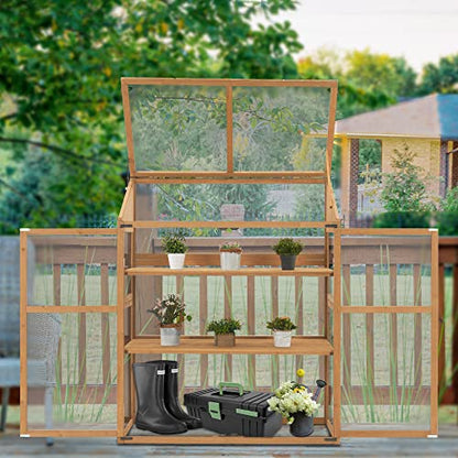 MCombo Cold Frame Greenhouse, Large Wooden Greenhouse Cabinet, Garden Cold Frame with Adjustable Shelves for Outdoor Indoor Use, 1344 (Natural) - WoodArtSupply